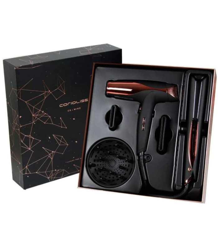 Kit Corioliss Plancha C5 Black Red + secador Wind